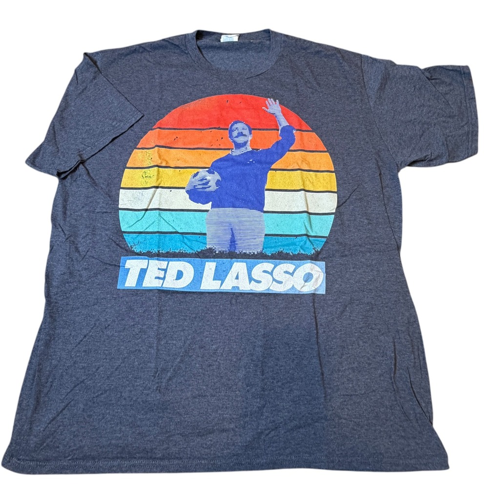 Ted Lasso T Shirt Men XL Charcoal Gray Retro Sunset Graphic Tee‎